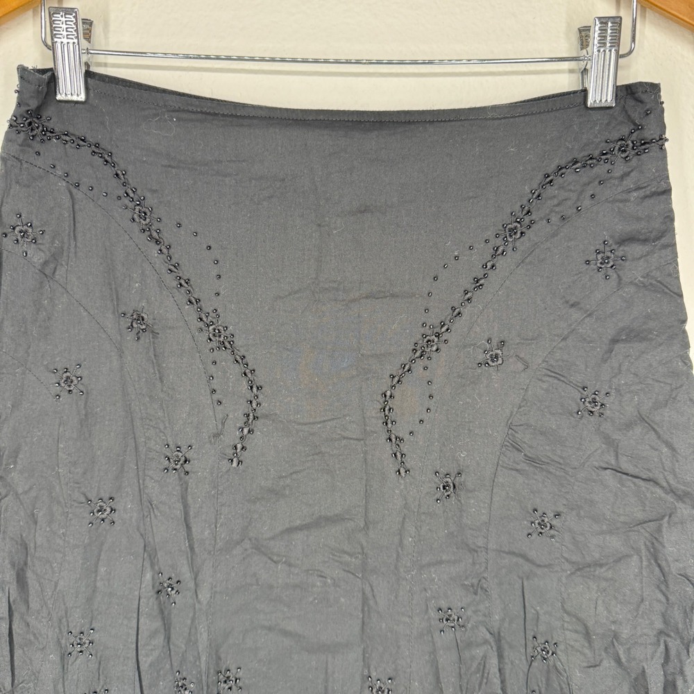 Y2K Beaded‎ Embroidered Cotton Midi Skirt Womens Size 9 Whimsigoth